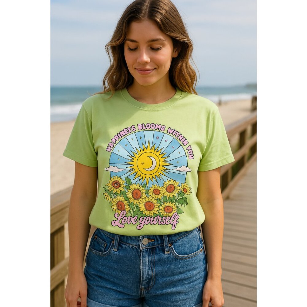 "Happiness" Cropped Tee Cuffed Sleeves NWT Boho Hippie Coastal Chic 🎉Host Pick🎉 - Picture 2 of 6